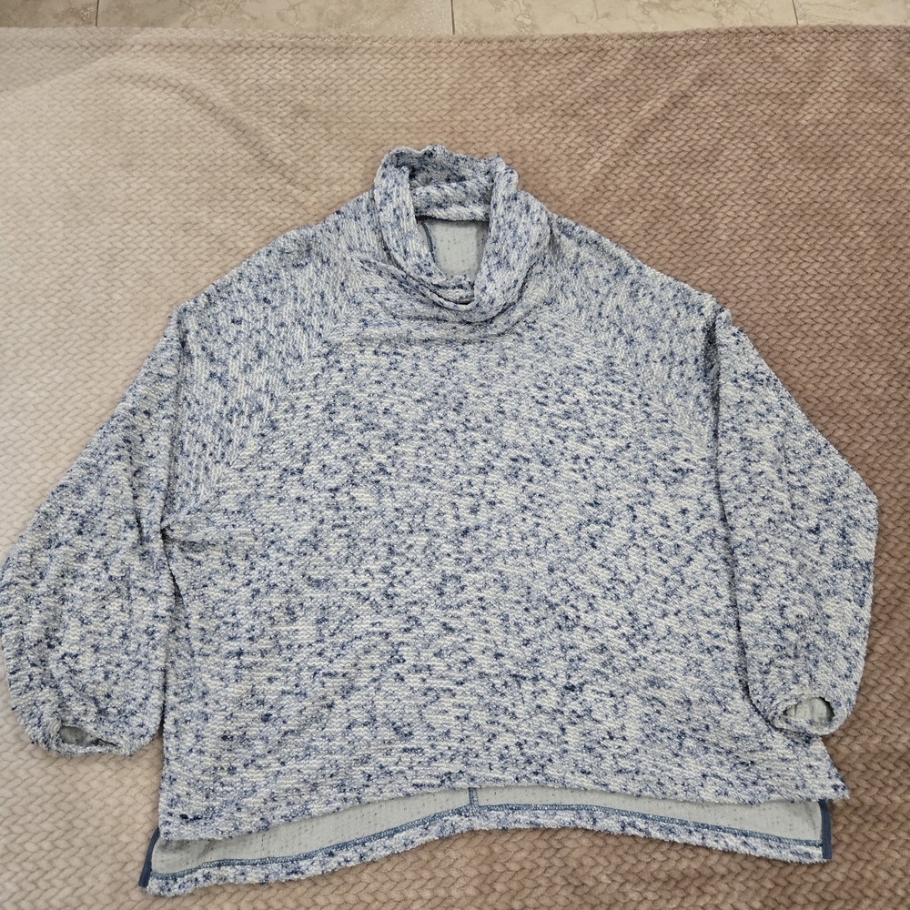 Free People XS/S Blue Speckled Cowl Neck Oversized Cozy Sweater - Picture 8 of 13